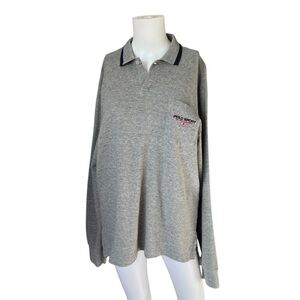 Vintage Polo Sport Ralph Lauren Gray Long Sleeve Polo Embroidered Size Medium M
